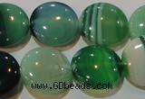 CAG3455 15.5 inches 18mm flat round green line agate beads