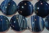 CAG3490 15.5 inches 20mm flat round blue line agate beads