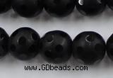 CAG3674 15.5 inches 14mm carved round matte black agate beads