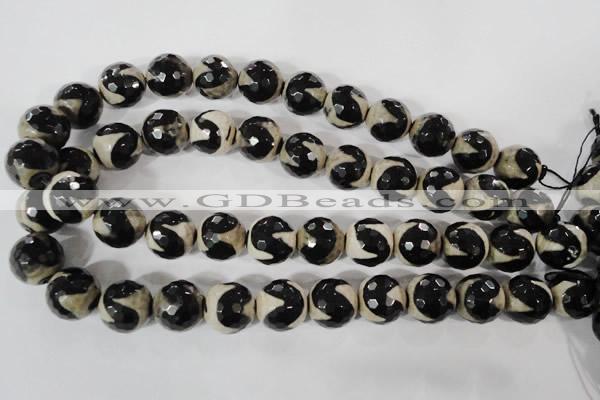 CAG3845 15.5 inches 16mm faceted round tibetan agate beads wholesale