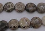 CAG3905 15.5 inches 12mm flat round chrysanthemum agate beads