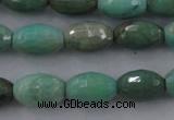 CAG3918 15.5 inches 6*10mm faceted rice green grass agate beads