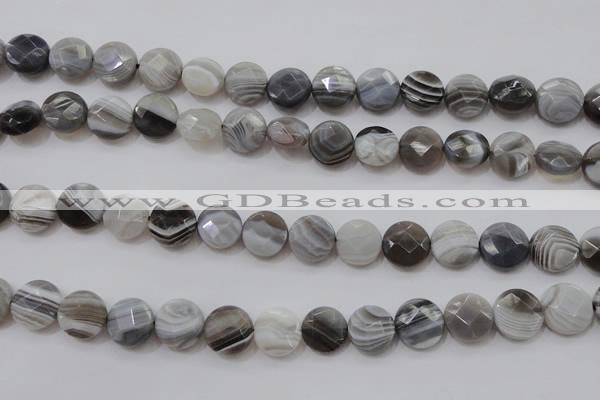 CAG3960 15.5 inches 10mm faceted coin grey botswana agate beads