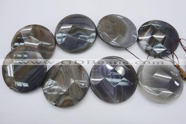 CAG3970 15.5 inches 50mm faceted coin grey botswana agate beads