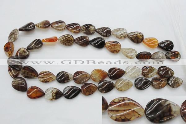 CAG4096 15.5 inches 13*18mm twisted flat teardrop dragon veins agate beads