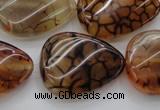 CAG4099 15.5 inches 22*30mm twisted flat teardrop dragon veins agate beads