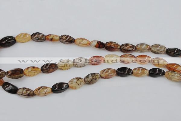 CAG4149 15.5 inches 6*12mm twisted rice dragon veins agate beads