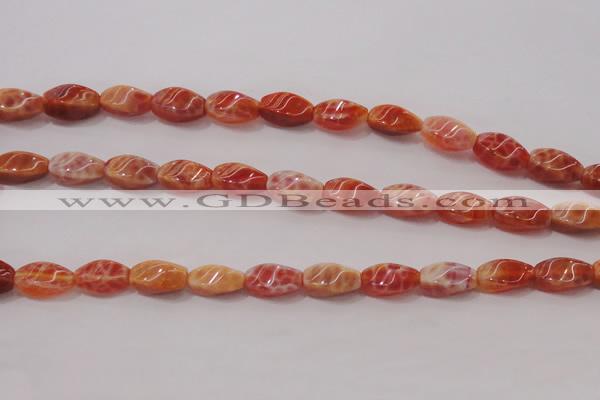 CAG4185 15.5 inches 6*12mm twisted rice natural fire agate beads