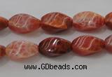 CAG4186 15.5 inches 8*16mm twisted rice natural fire agate beads