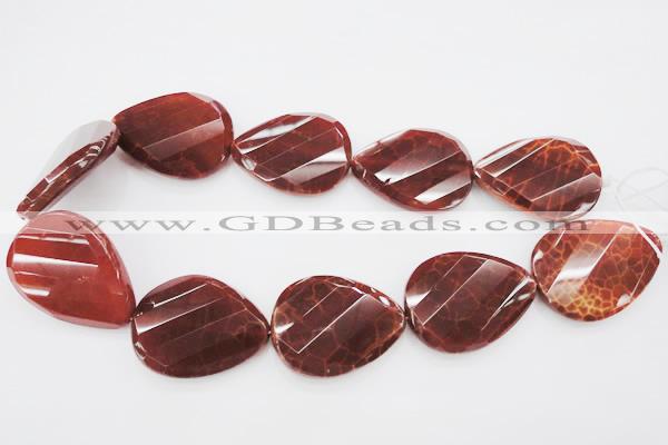 CAG4285 30*40mm faceted & twisted teardrop natural fire agate beads