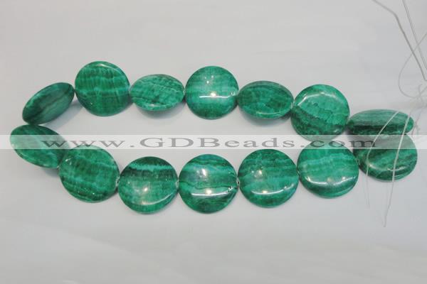 CAG4425 15.5 inches 30mm flat round dyed blue lace agate beads