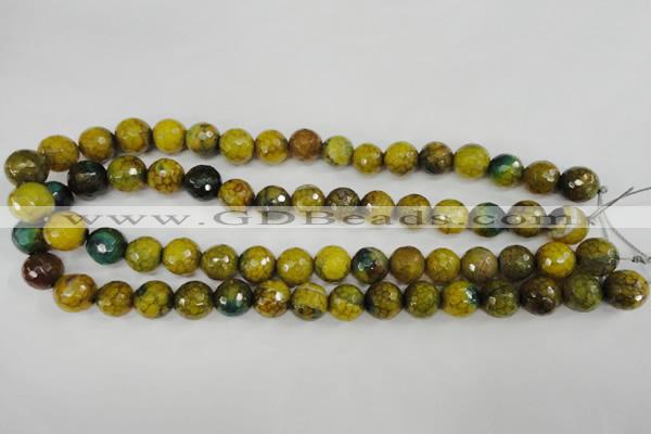 CAG4541 15.5 inches 12mm faceted round fire crackle agate beads