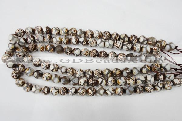 CAG4708 15 inches 10mm faceted round tibetan agate beads wholesale