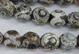 CAG4720 15 inches 14mm faceted round tibetan agate beads wholesale