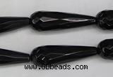 CAG5064 15.5 inches 10*30mm faceted teardrop black agate beads