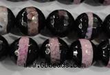 CAG5153 15 inches 12mm faceted round tibetan agate beads wholesale