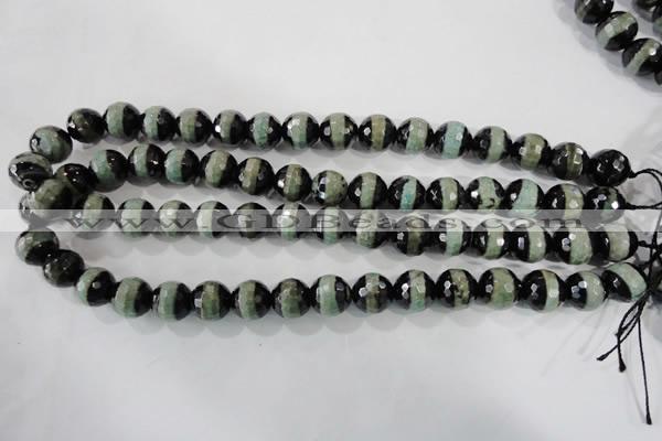 CAG5155 15 inches 12mm faceted round tibetan agate beads wholesale