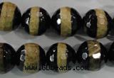 CAG5157 15 inches 12mm faceted round tibetan agate beads wholesale