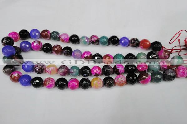 CAG5194 15 inches 12mm faceted round fire crackle agate beads