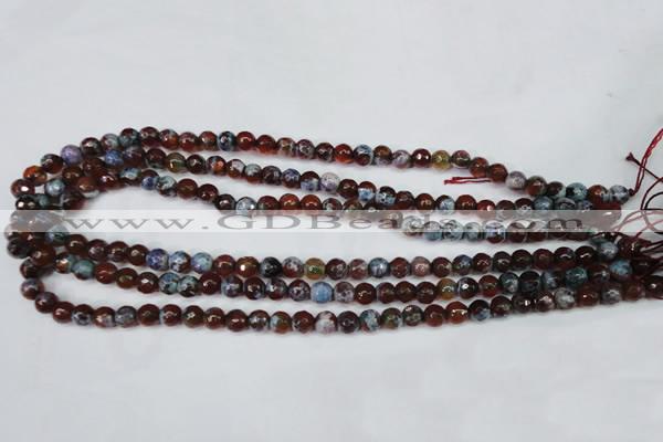 CAG5206 15 inches 6mm faceted round fire crackle agate beads