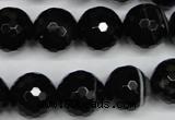 CAG5276 15.5 inches 14mm faceted round black line agate beads