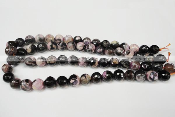 CAG5825 15 inches 12mm faceted round fire crackle agate beads