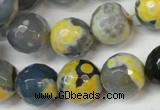 CAG5842 15 inches 14mm faceted round fire crackle agate beads