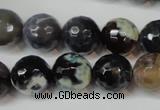 CAG5847 15 inches 14mm faceted round fire crackle agate beads