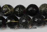 CAG5848 15 inches 14mm faceted round fire crackle agate beads