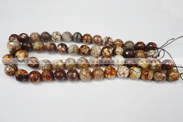 CAG5850 15 inches 14mm faceted round fire crackle agate beads