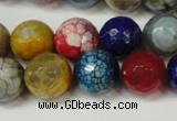 CAG5851 15 inches 14mm faceted round fire crackle agate beads