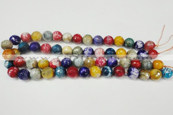 CAG5851 15 inches 14mm faceted round fire crackle agate beads