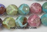 CAG5894 15 inches 14mm faceted round tibetan agate beads wholesale