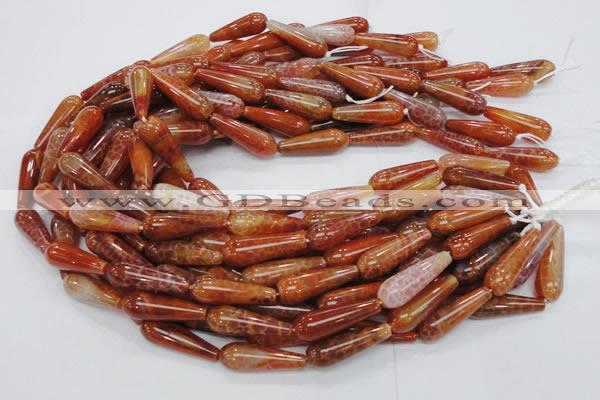 CAG596 15.5 inches 10*30mm teardrop natural fire agate beads