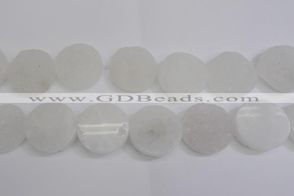 CAG5984 15.5 inches 35mm coin white agate gemstone beads