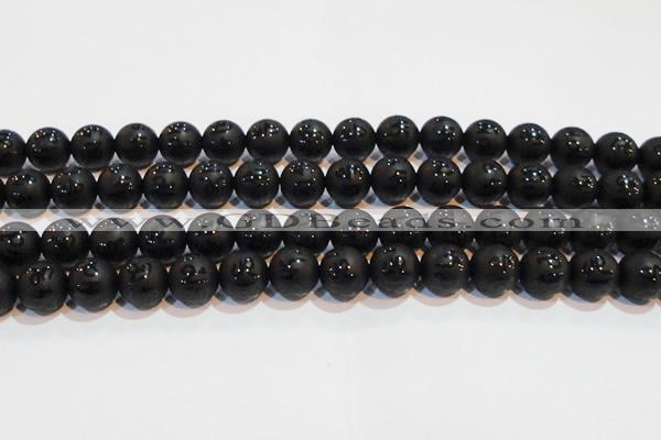 CAG6003 15.5 inches 10mm carved round matte black agate beads