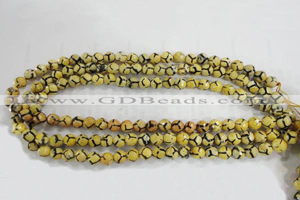 CAG6168 15 inches 14mm faceted round tibetan agate gemstone beads