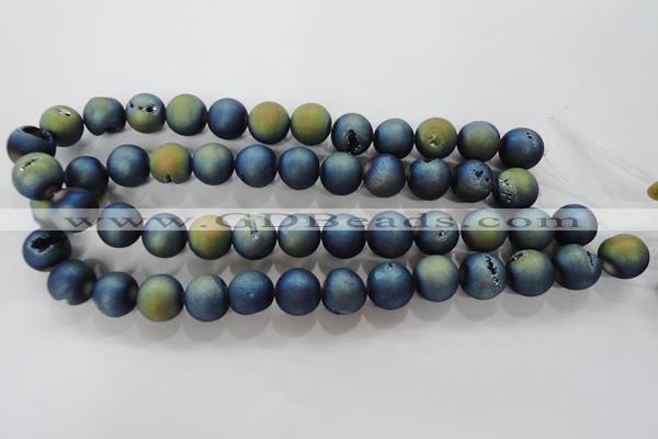 CAG6265 15 inches 14mm round plated druzy agate beads wholesale