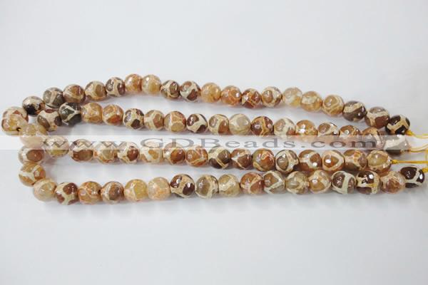 CAG6380 15 inches 12mm faceted round tibetan agate gemstone beads