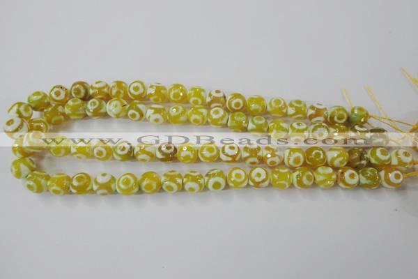 CAG6389 15 inches 12mm faceted round tibetan agate gemstone beads