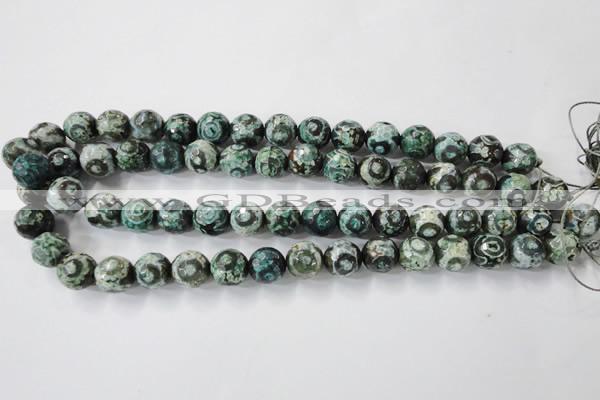 CAG6396 15 inches 10mm faceted round tibetan agate gemstone beads