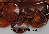 CAG640 15.5 inches 30mm faceted coin natural fire agate beads