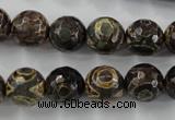 CAG6400 15 inches 14mm faceted round tibetan agate gemstone beads