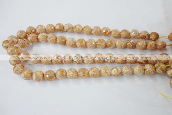 CAG6421 15 inches 14mm faceted round tibetan agate gemstone beads