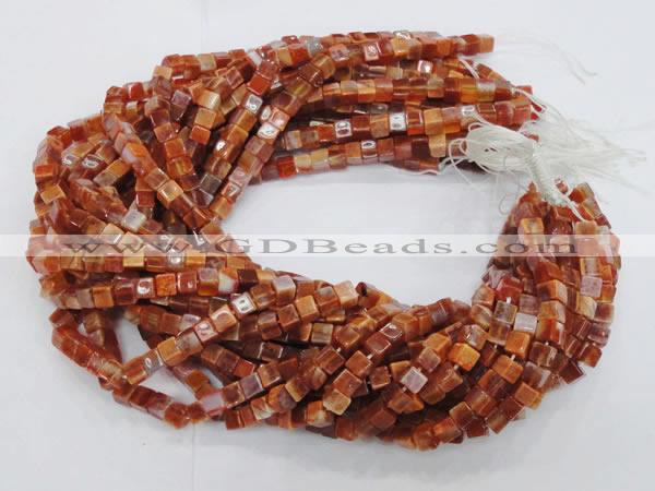 CAG686 15.5 inches 6*6mm cube natural fire agate beads wholesale