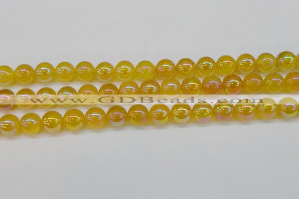 CAG7125 15.5 inches 14mm round AB-color yellow agate gemstone beads