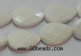 CAG7264 15.5 inches 10*14mm faceted flat teardrop white agate beads