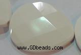 CAG7271 15.5 inches 40*50mm faceted flat teardrop white agate beads