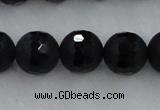 CAG7454 15.5 inches 12mm faceted round matte black agate beads