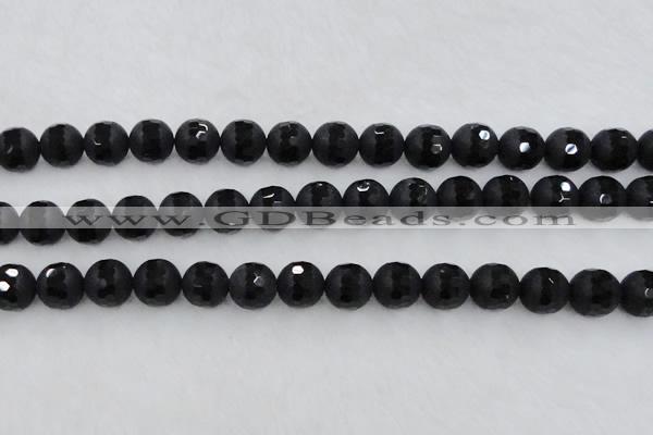 CAG7454 15.5 inches 12mm faceted round matte black agate beads